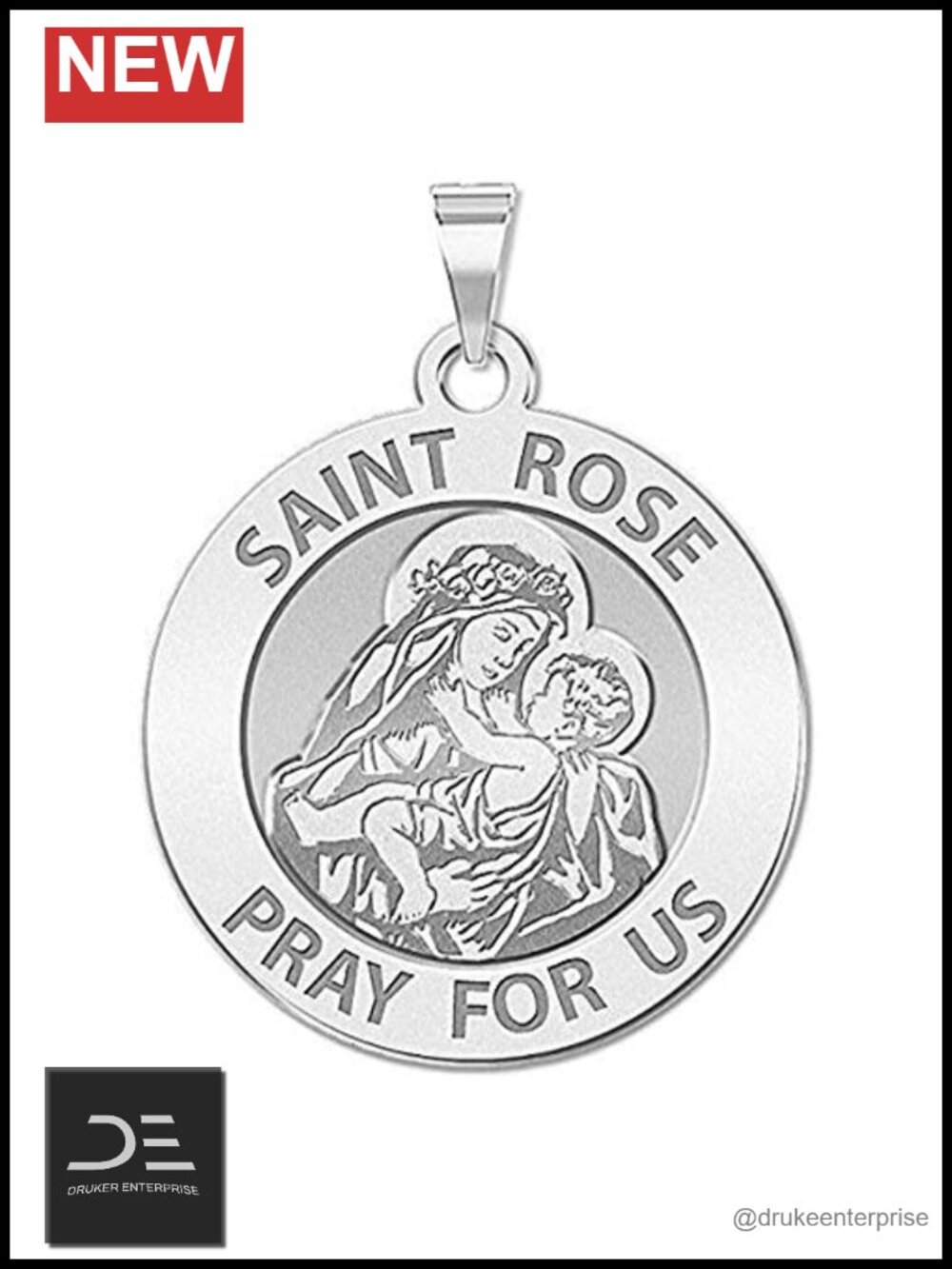 Saint Rose of Lima Religious Silver Pendant Medal Christian Jewelry